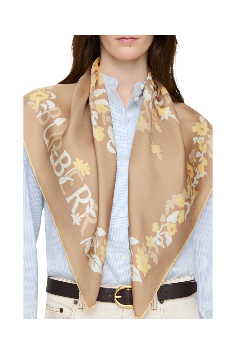 Floral Knight Silk Scarf, Alternate, color, Sand beige