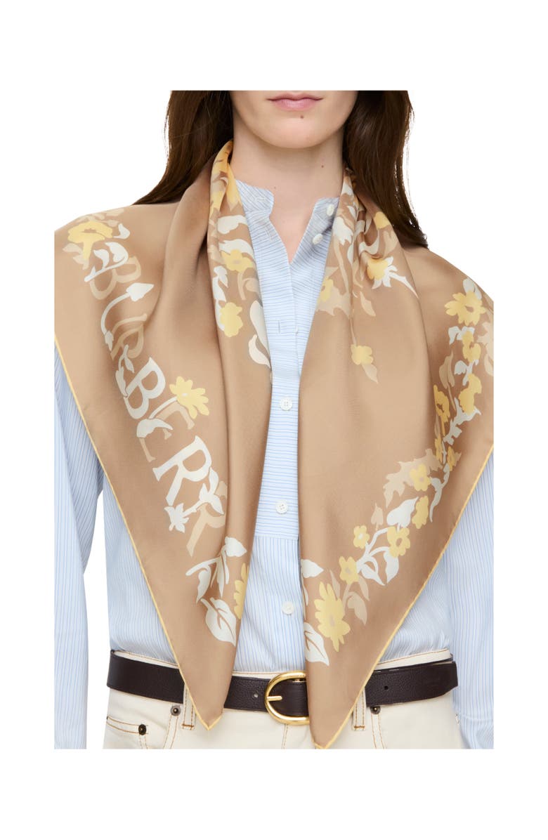Burberry Floral EKD Silk Scarf, Alternate, color, Sand Beige