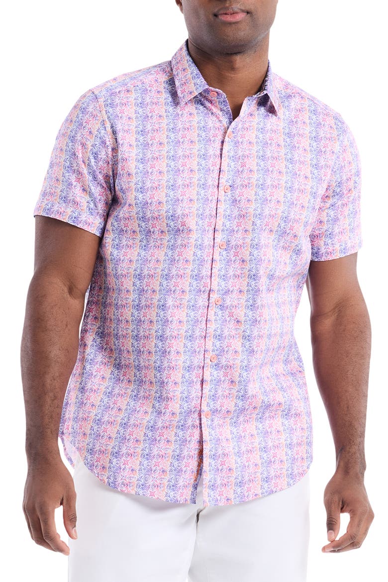 Formby Short Sleeve Cotton Button-Up Shirt, Main, color, PINK