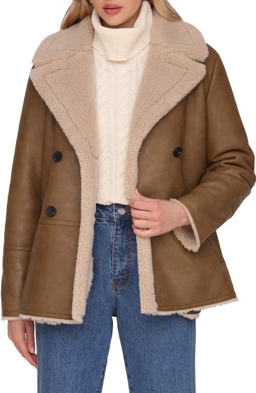 Avec Les Filles Faux Shearling Coat In Brown