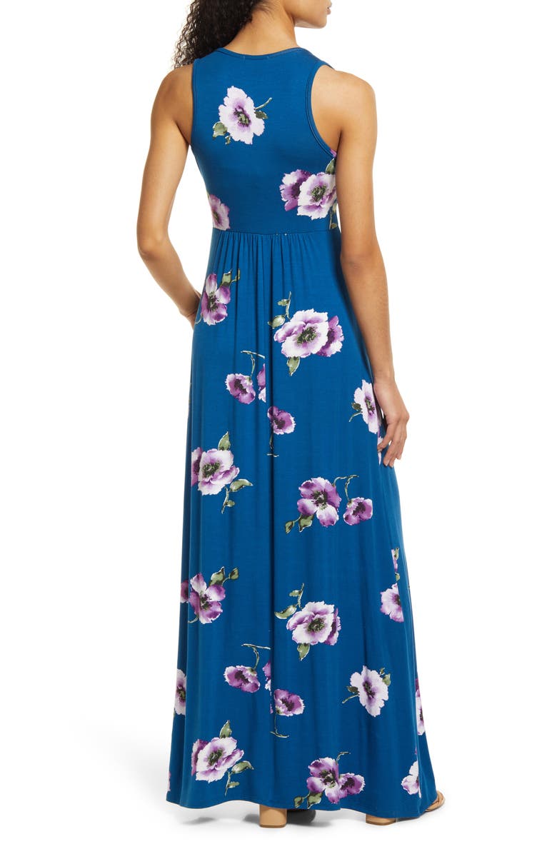 Loveappella Floral Empire Waist Maxi Dress, Alternate, color, Teal