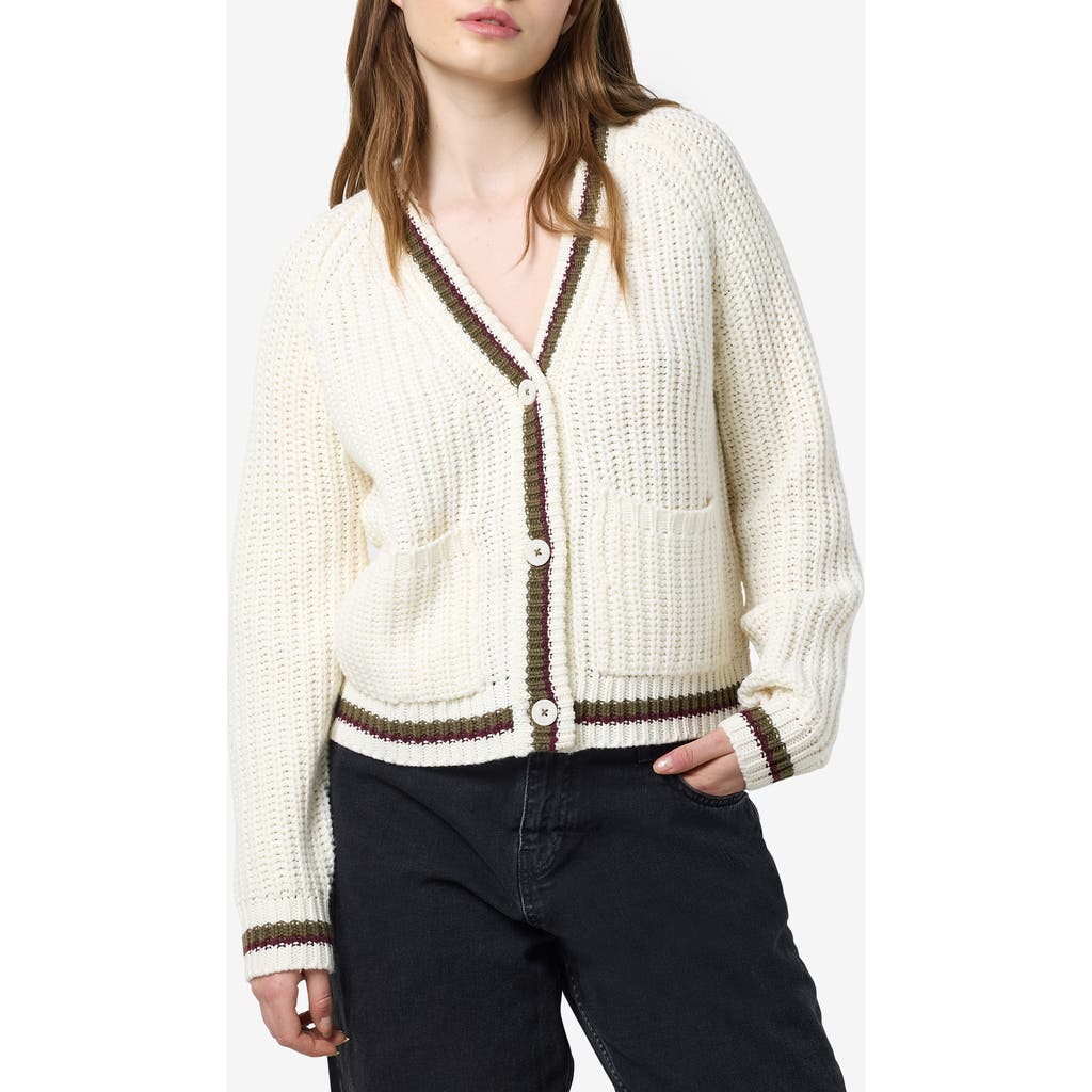 Noisy May Charlie Varsity V-neck Cardigan In White