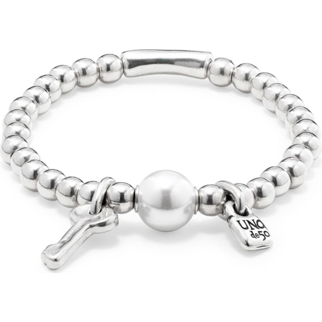 Unode50 Sterling Silver-plated Beaded Bracelet With A Pearl In Silver