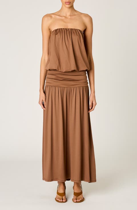 La Cienega Strapless Blouson Maxi Dress