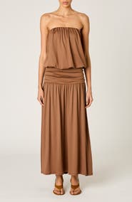 Nia La Cienega Strapless Blouson Maxi Dress