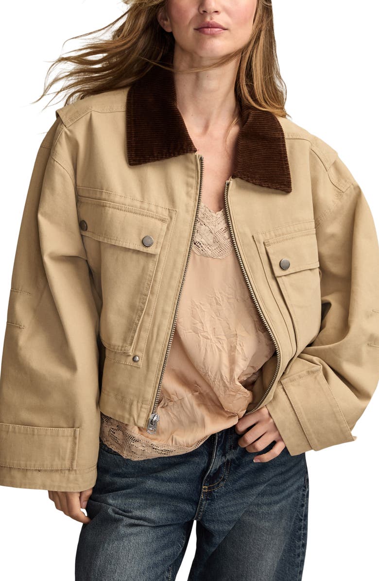 Lucky Brand Utility Crop Jacket, Main, color, Khaki