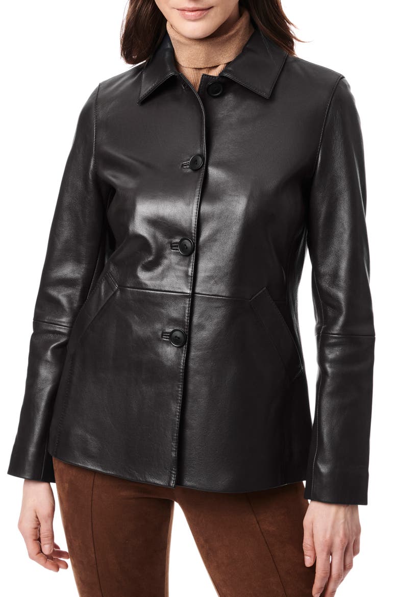 Button Front Leather Barn Jacket, Main, color, BLACK