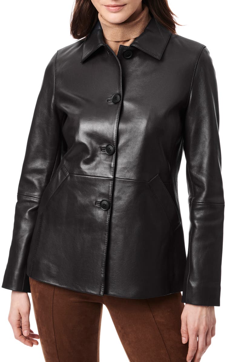 Bernardo Button Front Leather Barn Jacket, Main, color,