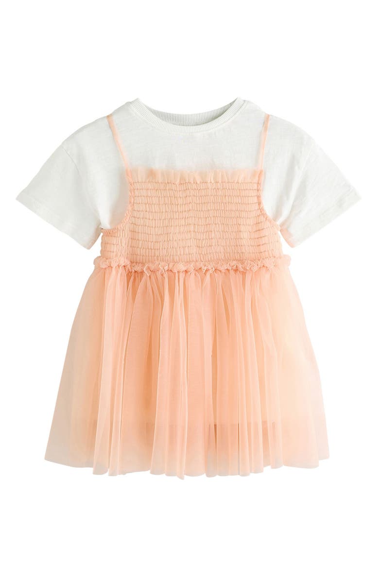 NEXT Kids' Mixed Media T-Shirt Dress, Main, color, Orange
