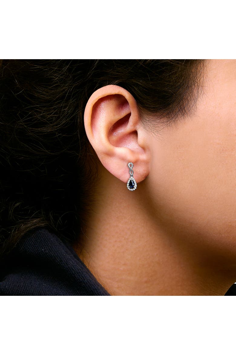 10K White Gold Pear Blue Sapphire 1/7 Ct Diamond Infinity Drop and Dangle Earrings, Alternate, color, White