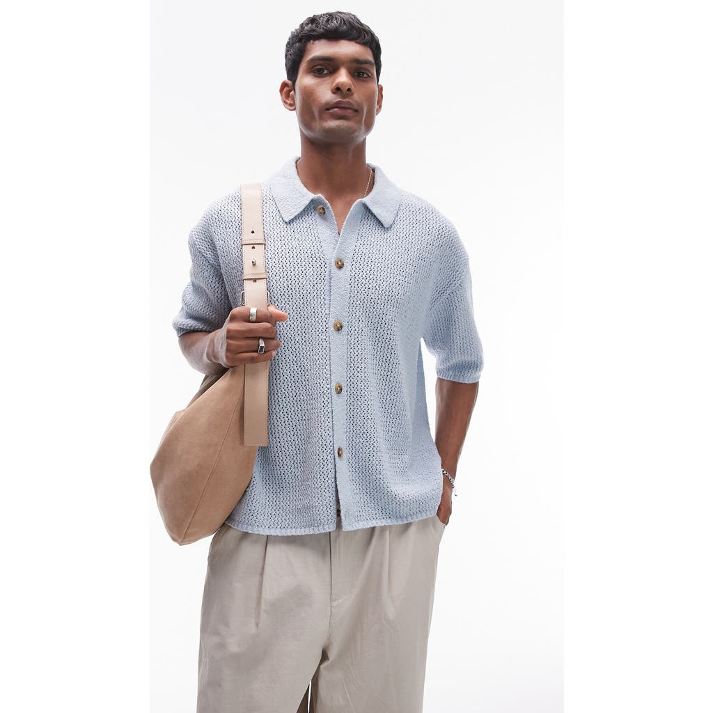 TOPMAN TOPMAN SHORT SLEEVE KNIT BUTTON-UP SHIRT