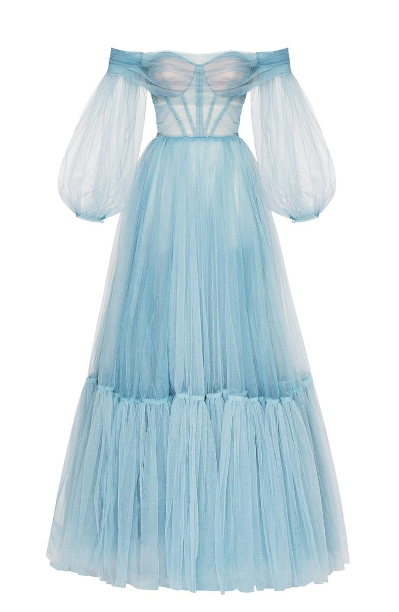 Milla Sheer Sleeves Maxi Tulle Dress, Main, color,