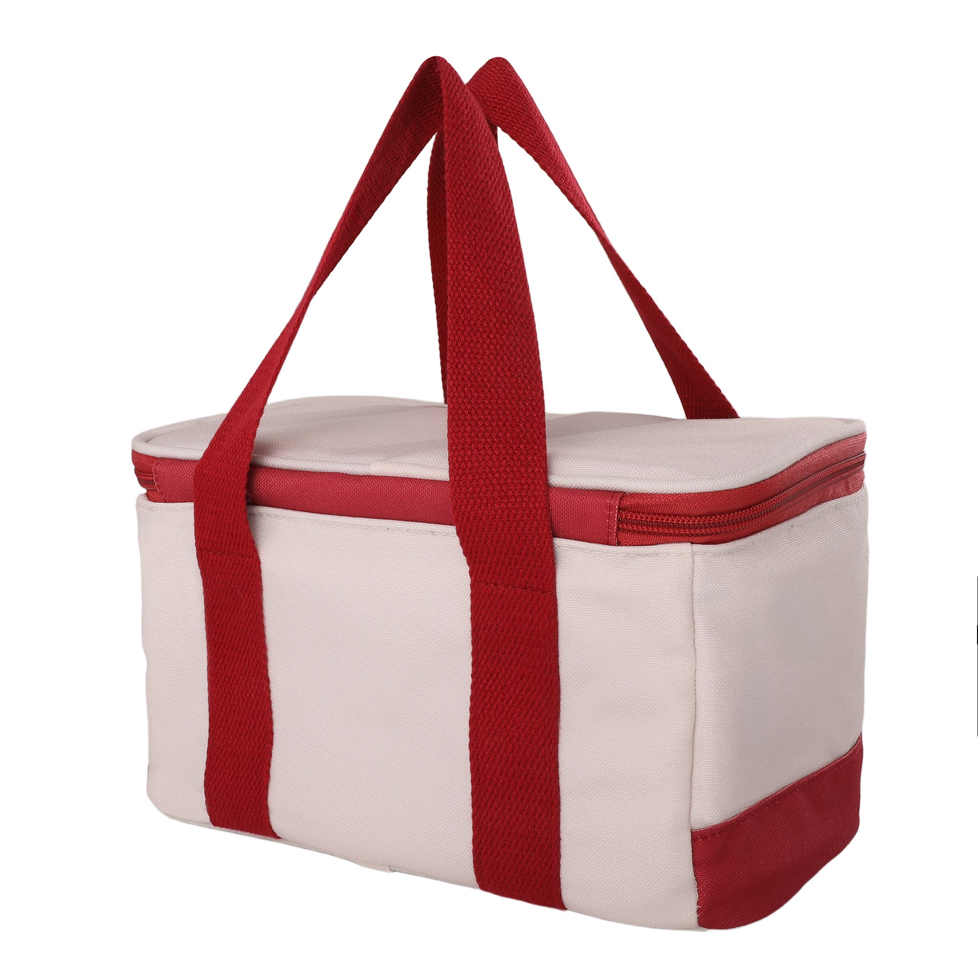 Lands' End Rectangular Small Cooler Bag Insulated 1.5 Gal, Canvas Soft Cooler with Tote Handles and Zip Closure, Alternate, color, Cranberry