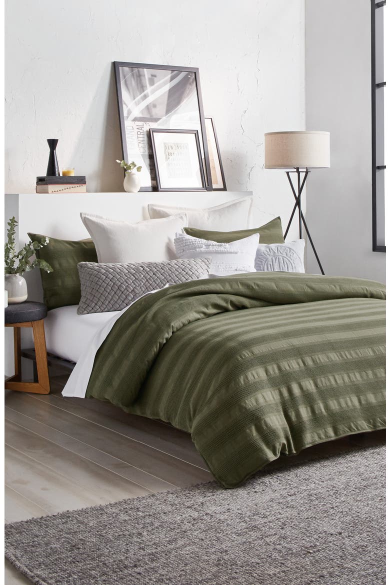 Avenue Stripe Cotton Duvet Cover & Shams Set, Alternate, color, OLIVE