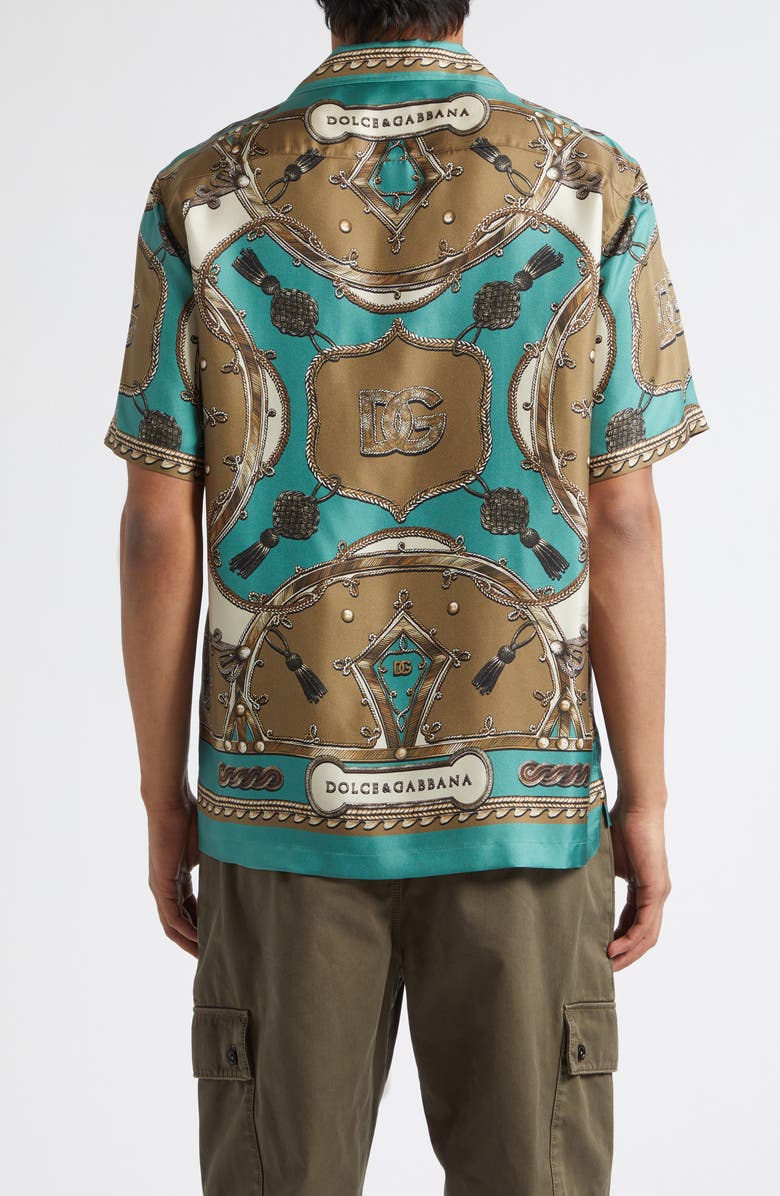 Dolce&Gabbana Cargo Print Washed Silk Twill Camp Shirt, Alternate, color, Corde/ Nappe F.verdon