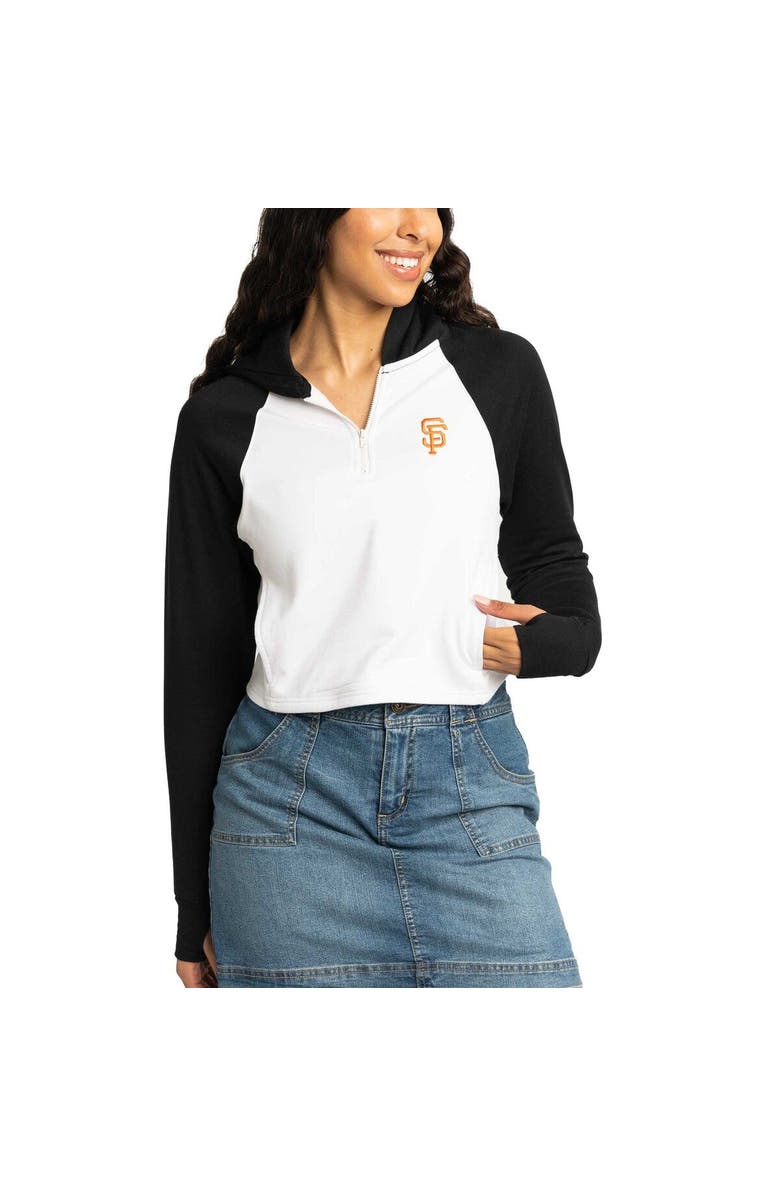 LUSSO Women's Lusso White San Francisco Giants Jane Raglan Quarter-Zip Tri-Blend Cropped Pullover Hoodie, Alternate, color, White