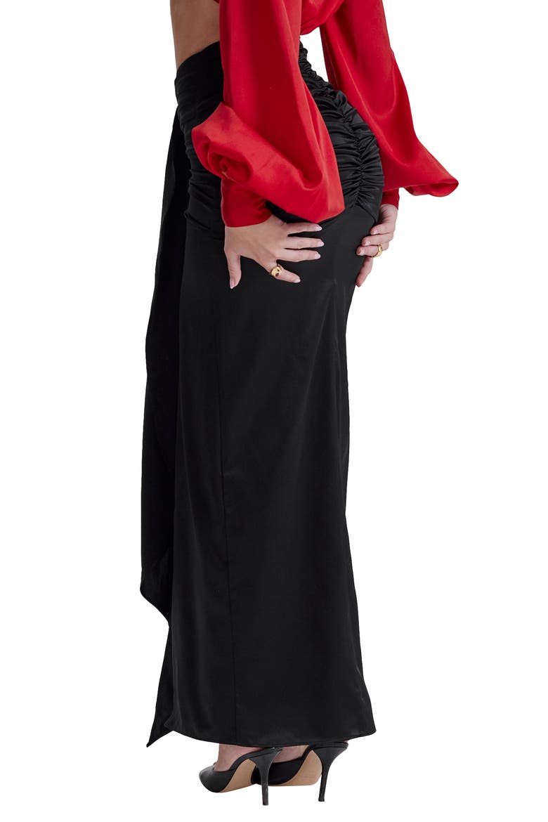 Arla Draped Stretch Silk Maxi Skirt, Alternate, color, BLACK