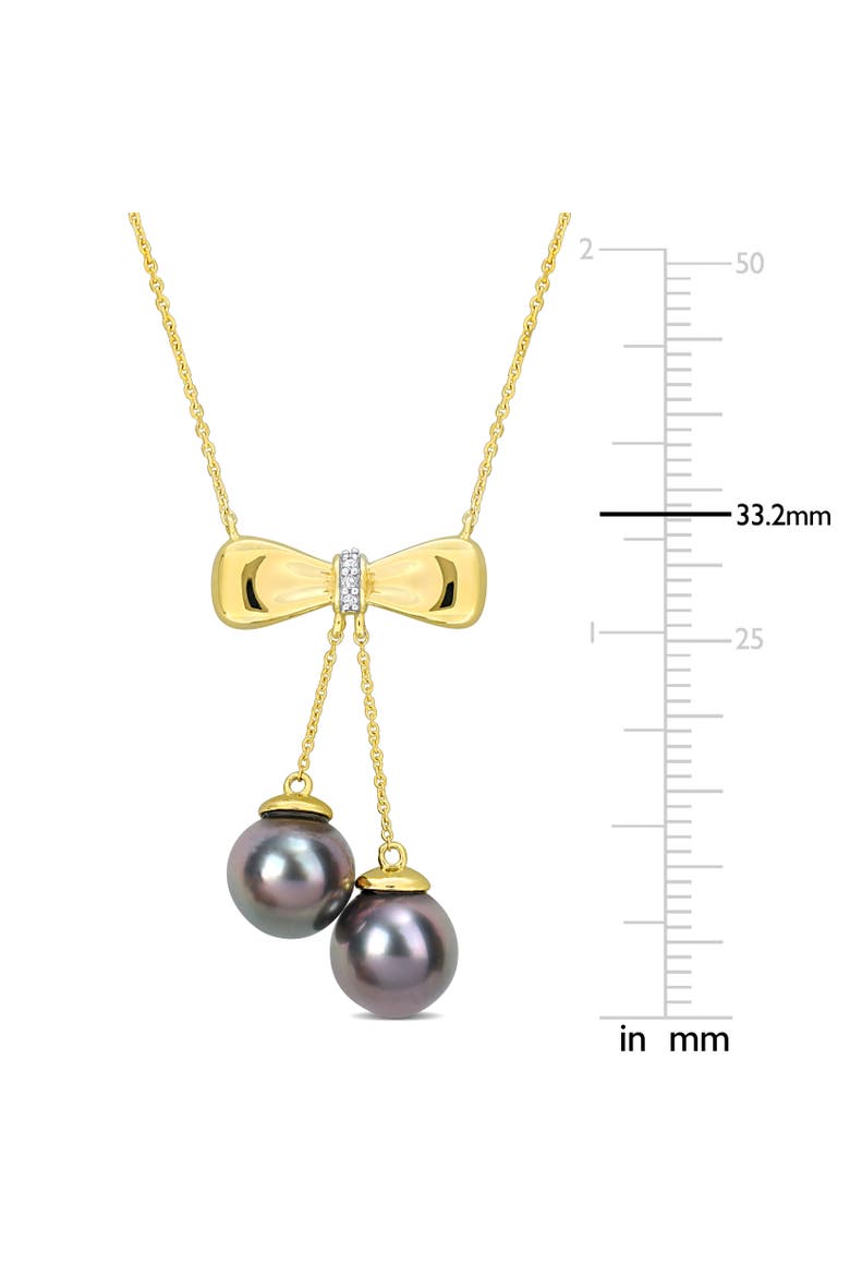Cultured Pearl & Diamond Bow Necklace 10k, Alternate, color, Tahitian Pearl