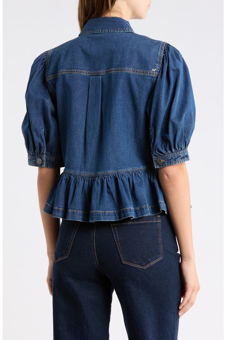 Daphne Puff Sleeve Peplum Denim Jacket, Alternate, color, RUISSEAU