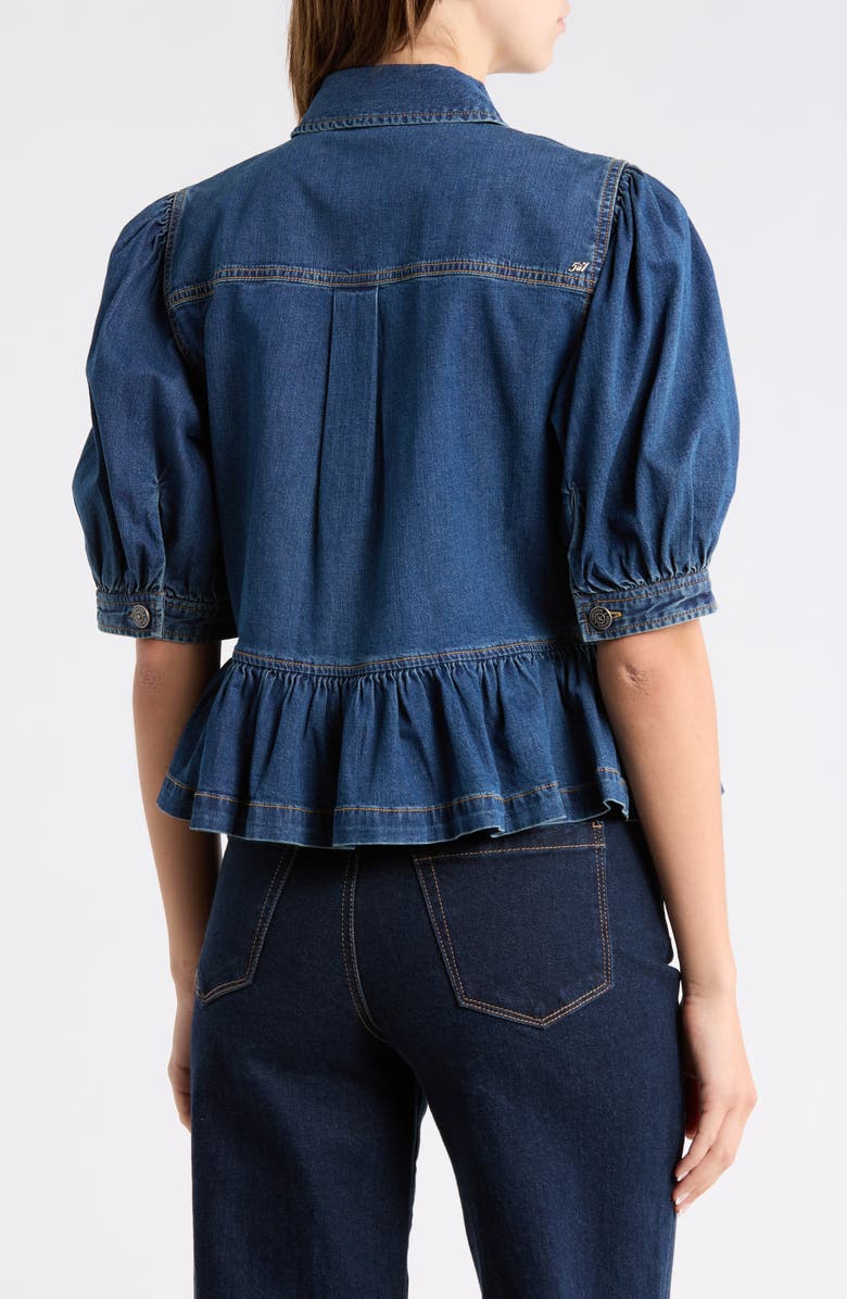 Cinq à Sept Daphne Puff Sleeve Peplum Denim Jacket, Alternate, color, Ruisseau