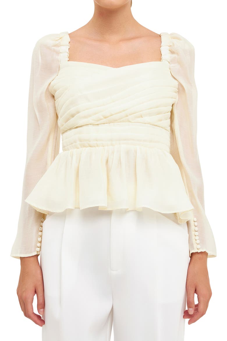 Pleated Peplum Blouse, Alternate, color, CREAM