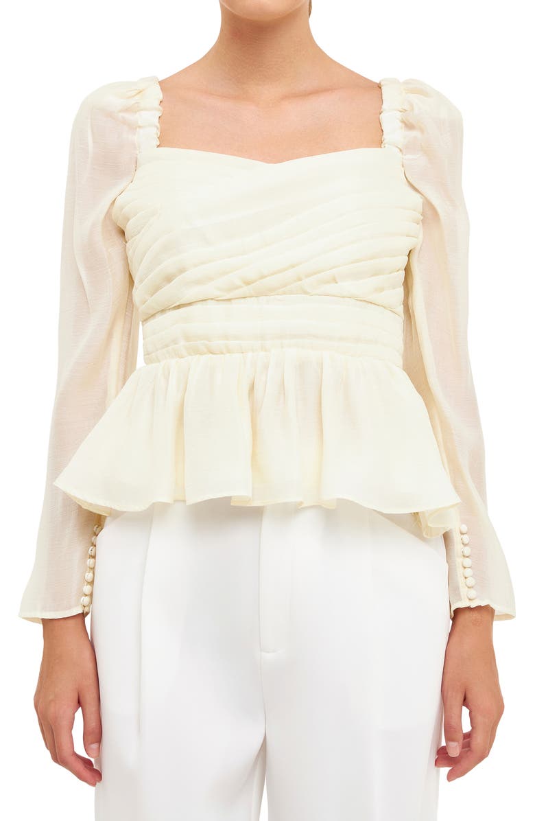 Endless Rose Pleated Peplum Blouse, Alternate, color, Cream