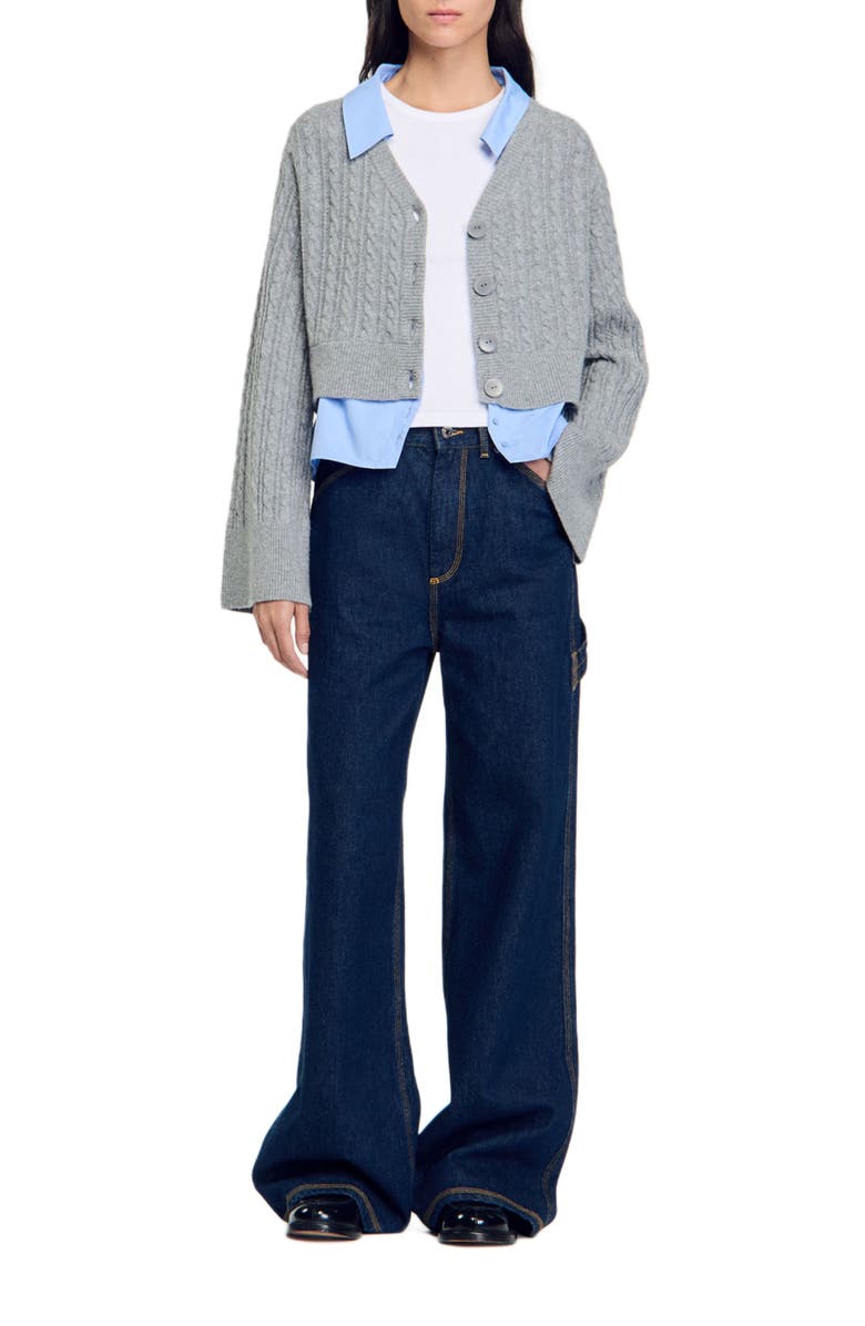 SANDRO Cardigan with removable shirt collar, Main, color, 