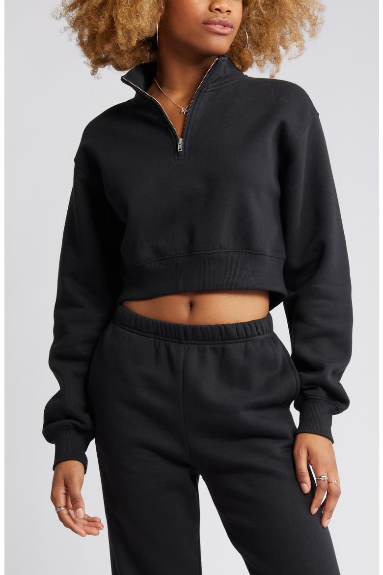 Quarter Zip Sweatshirt, Alternate, color, BLACK JET