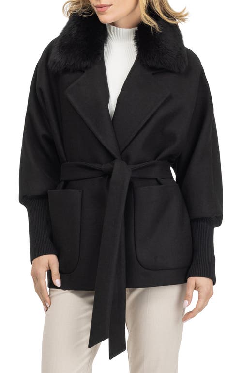 Gorski Fabric Jacket With Detachable Shearling Lamb Collar, Belt In Black