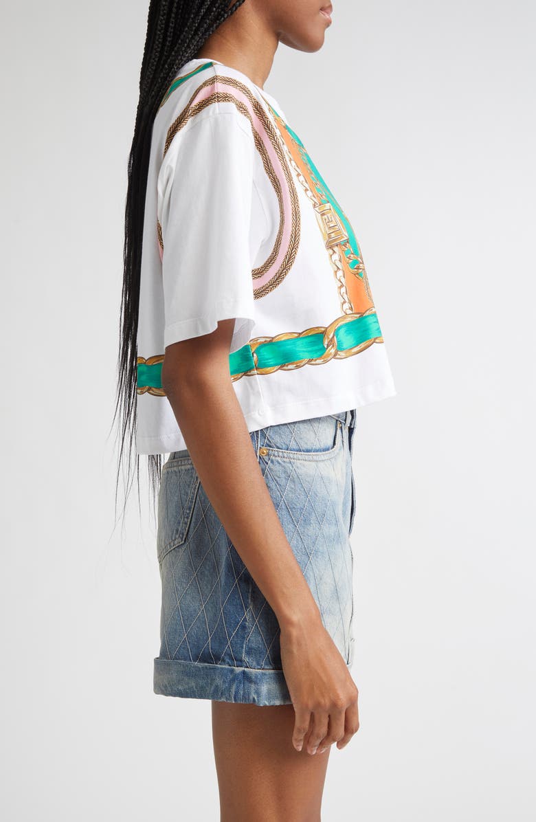 Balmain Foulard Print Crop T-Shirt, Alternate, color, Gsr White Multi
