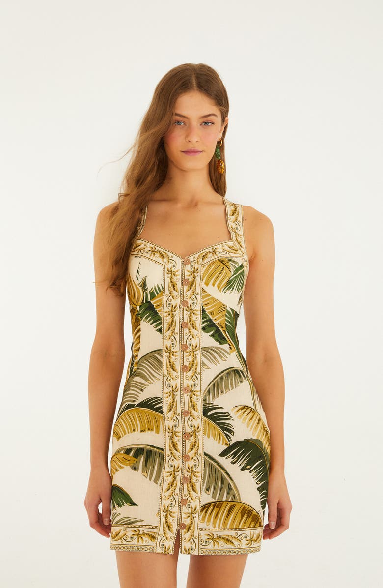 FARM Rio Trancoso Button Front Linen Minidress, Alternate, color, Trancoso Sand