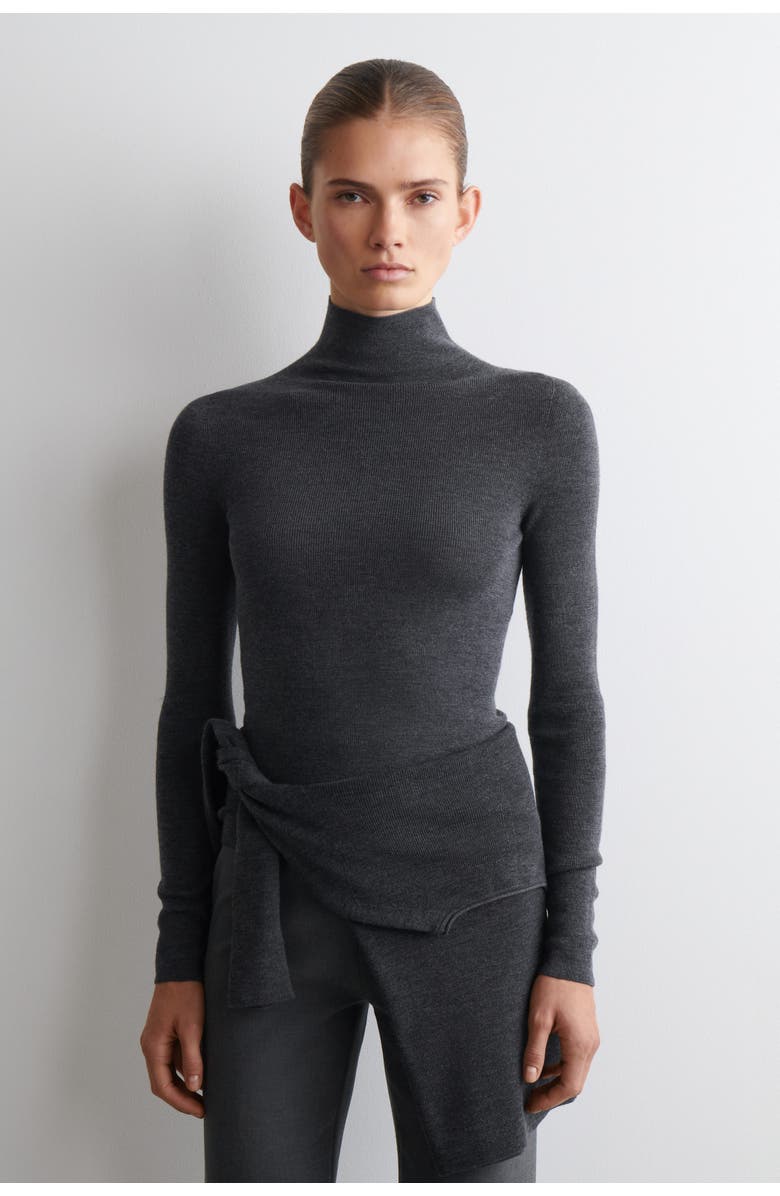 COS Seamless Merino Wool Turtleneck Long-Sleeved Top, Alternate, color, Charcoal Mélange