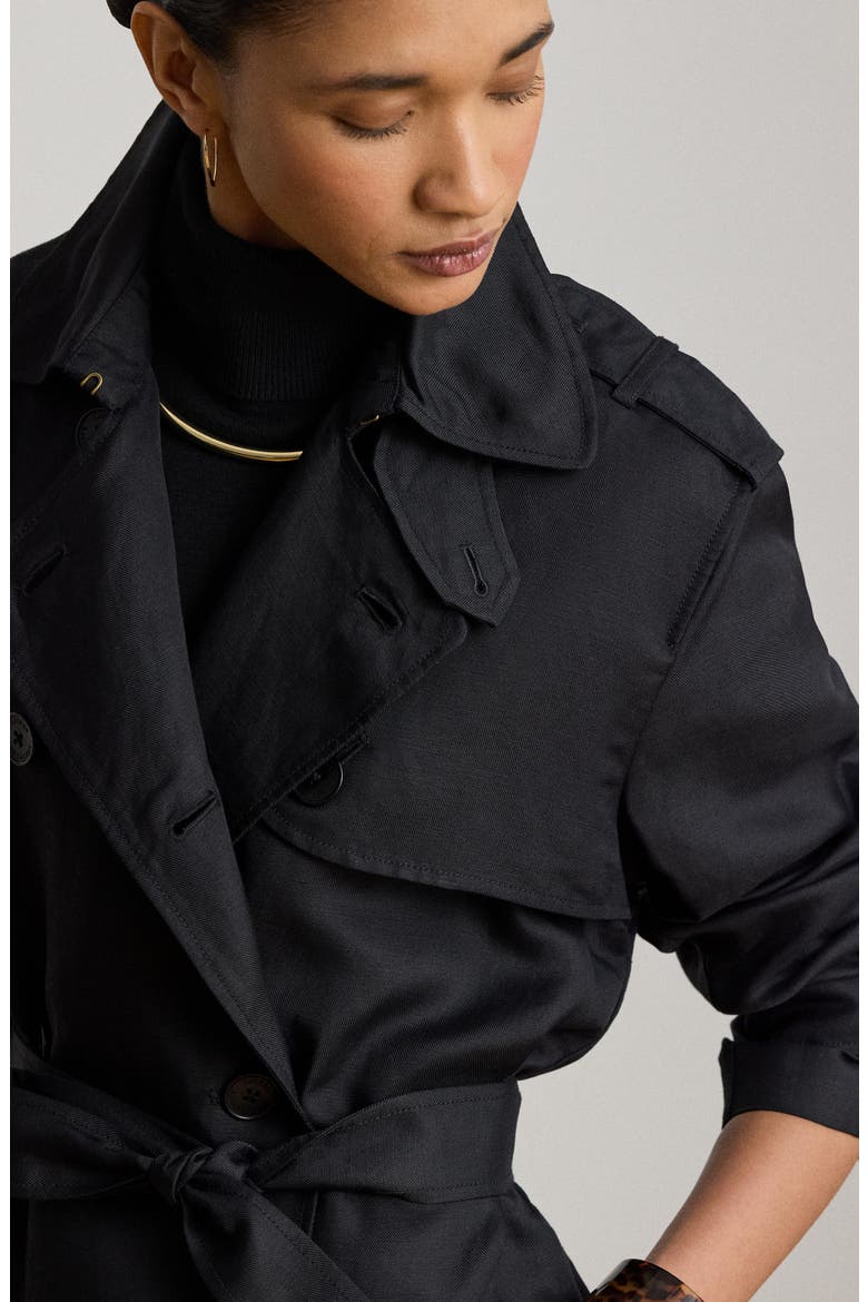 Drapey Linen Blend Trench Coat, Alternate, color, BLACK