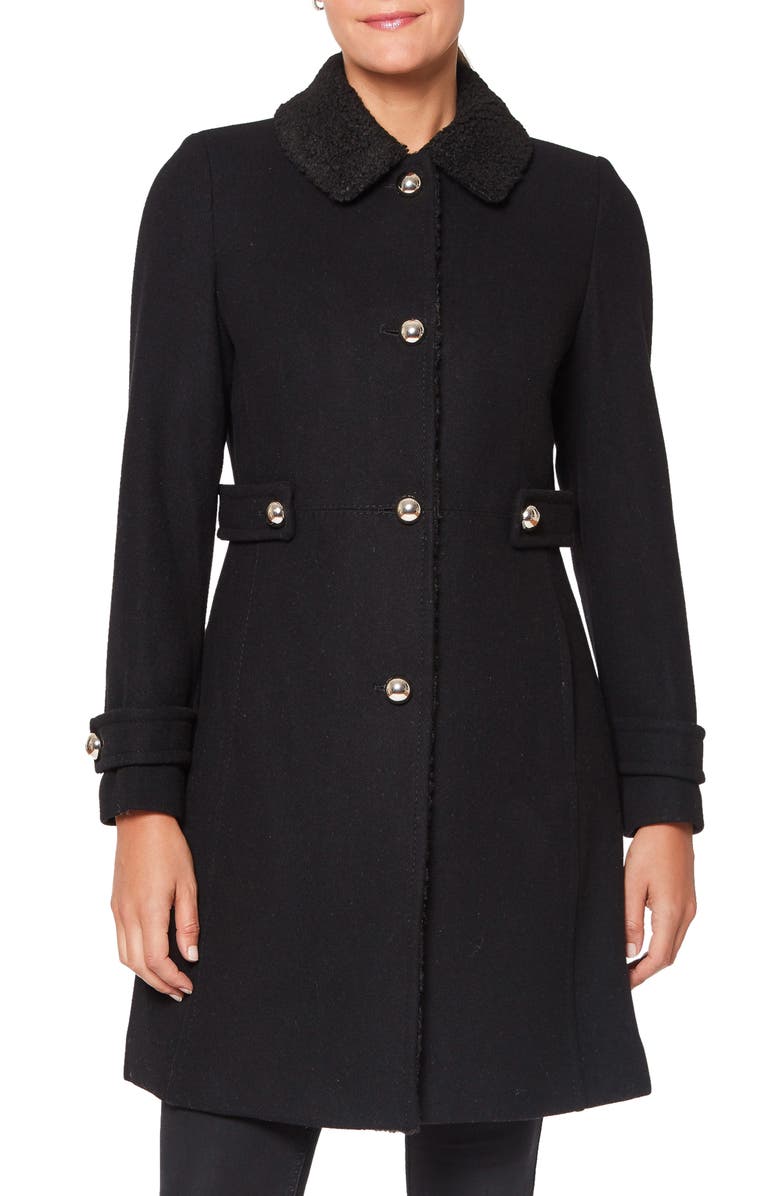 Kate Spade New York wool blend jacket with faux shearling trim, Main, color, 