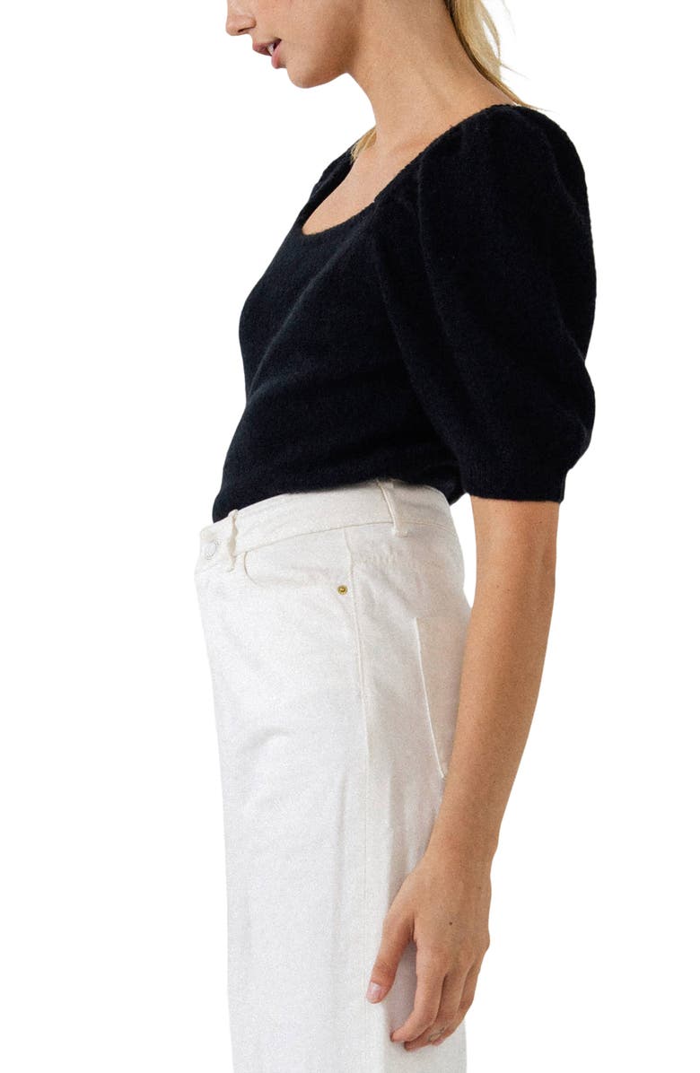 English Factory Puff Sleeve Sweater, Alternate, color, Black