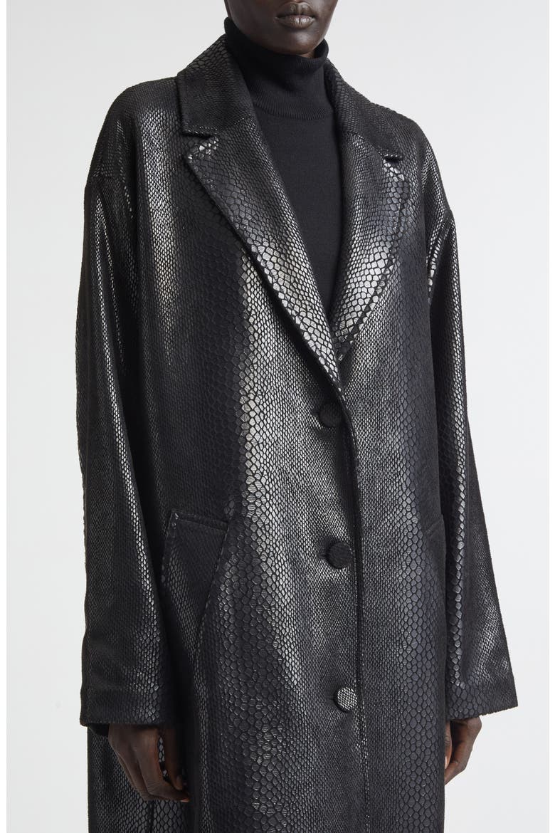 Oceana Reptile Embossed Faux Leather Coat, Alternate, color, BLACK