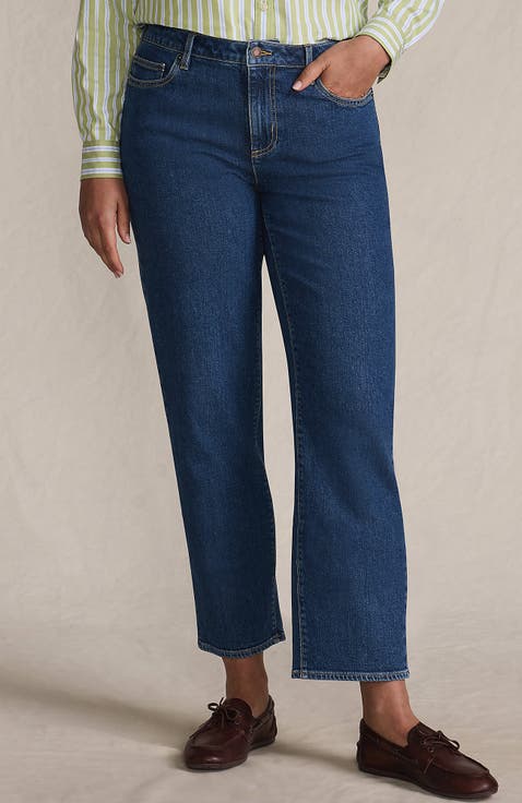 Soft Denim Mid Rise Relaxed Straight Crop Jeans