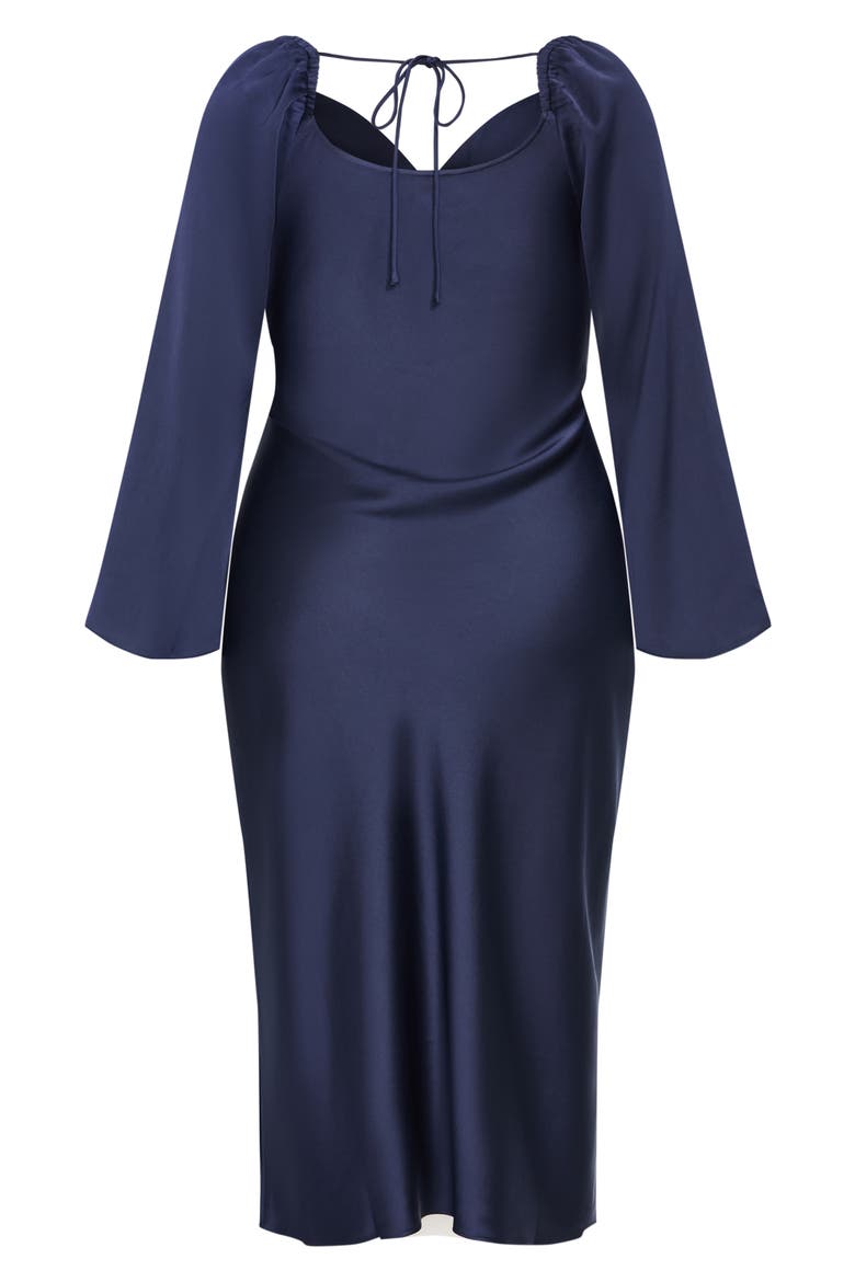 Adelina Long Sleeve Satin Midi Dress, Alternate, color, NAVY