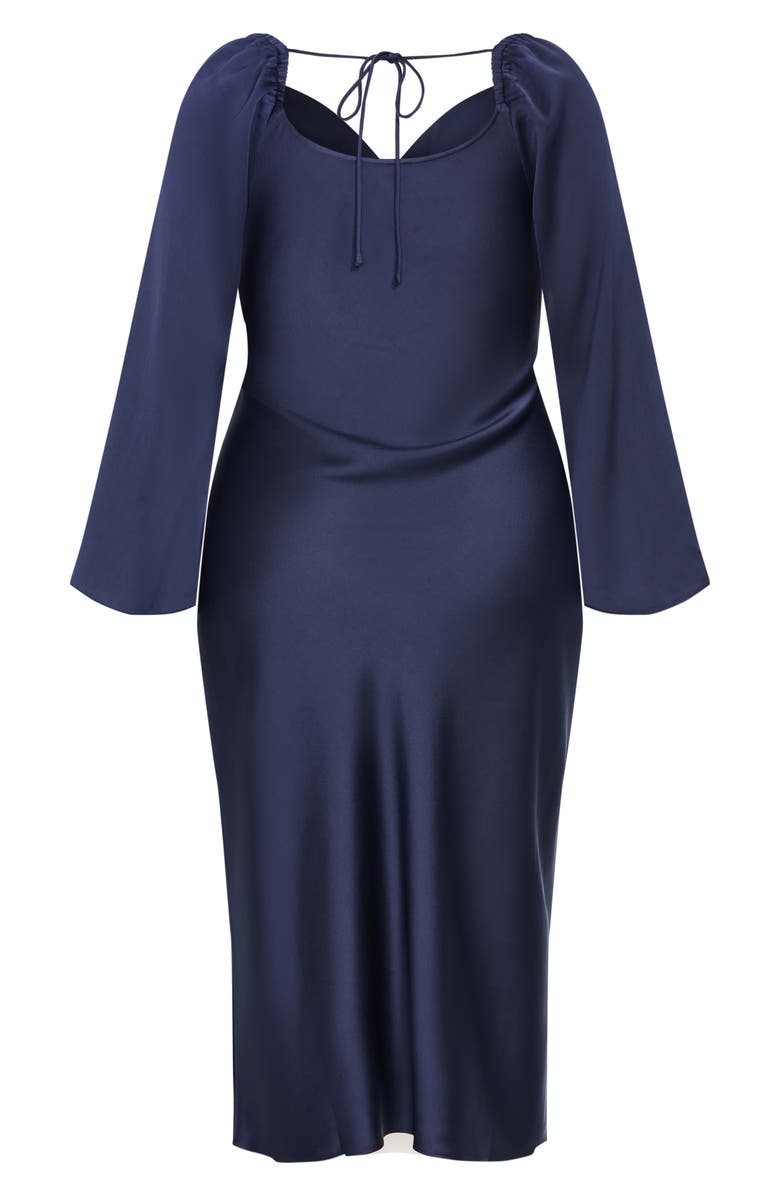 City Chic Adelina Long Sleeve Satin Midi Dress, Alternate, color, Navy