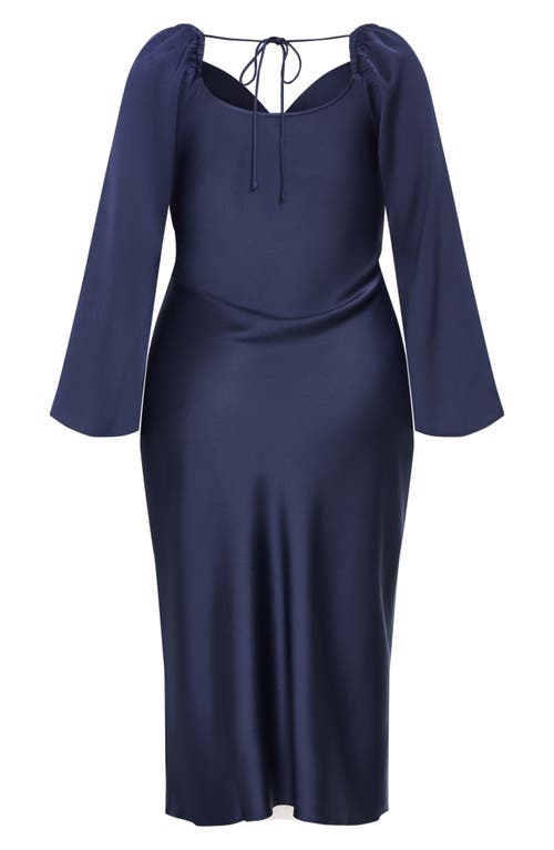 City Chic Adelina Long Sleeve Satin Midi Dress In Blue