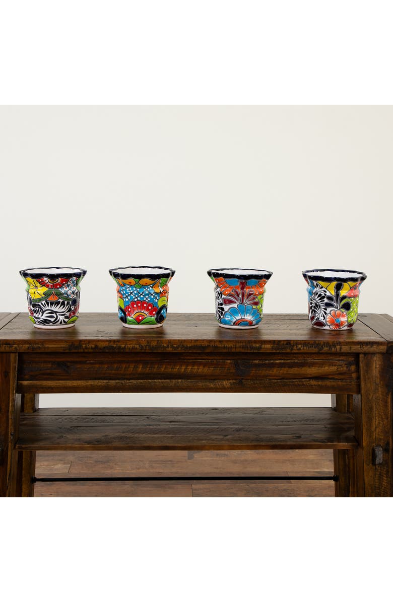 NEARLY NATURAL 7-in x 8-in Handmade Mexican Talavera Ceramic Planter, Alternate, color, Multicolor