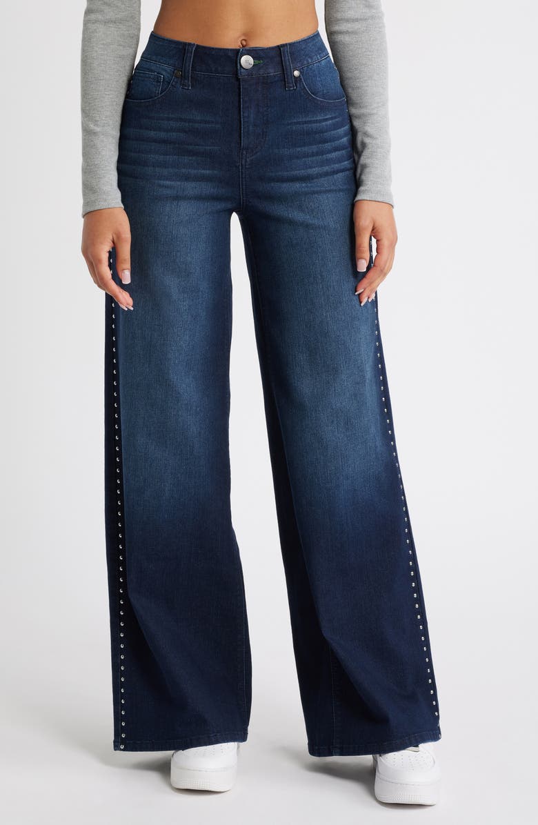1822 Denim Studded High Waist Wide Leg Jeans, Main, color, 