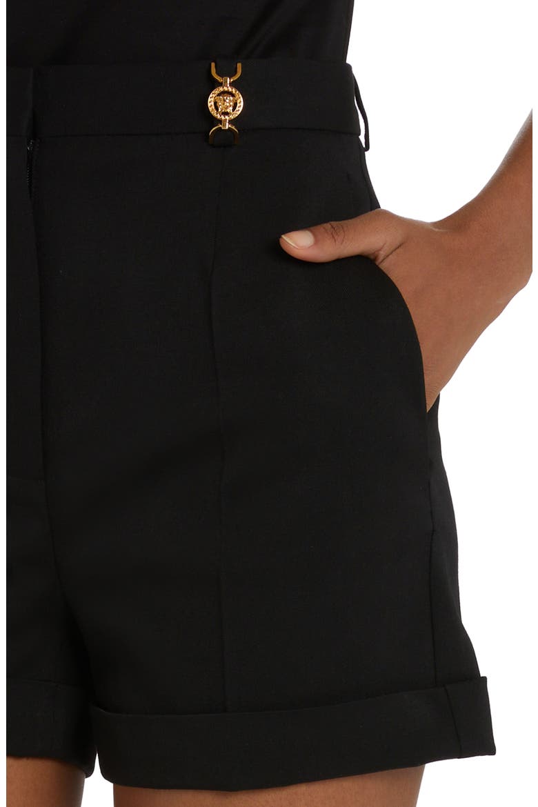 Medusa Stretch Virgin Wool Shorts, Alternate, color, BLACK