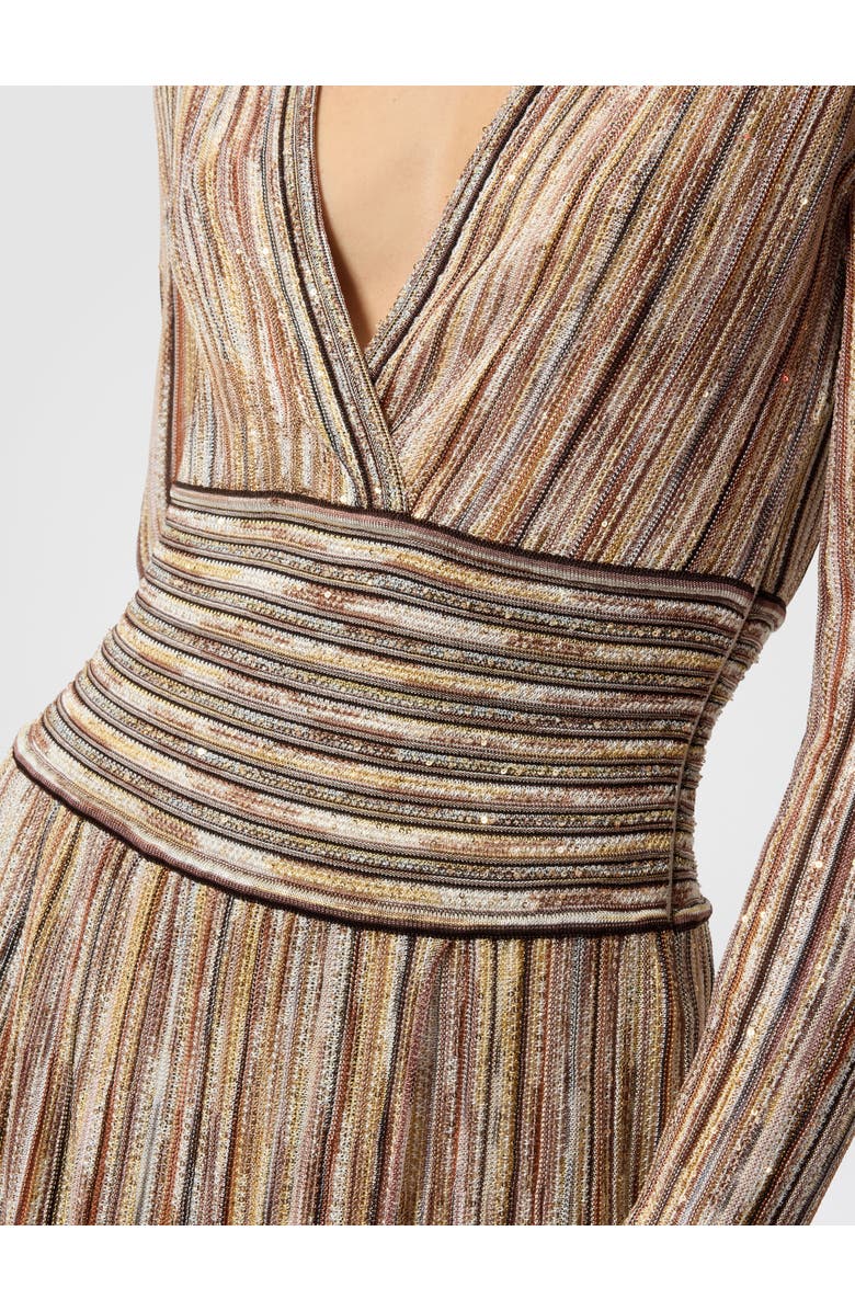 Missoni Ribbed Mixed Viscose Midi Dress With Sequins, Alternate, color, Green& Brown