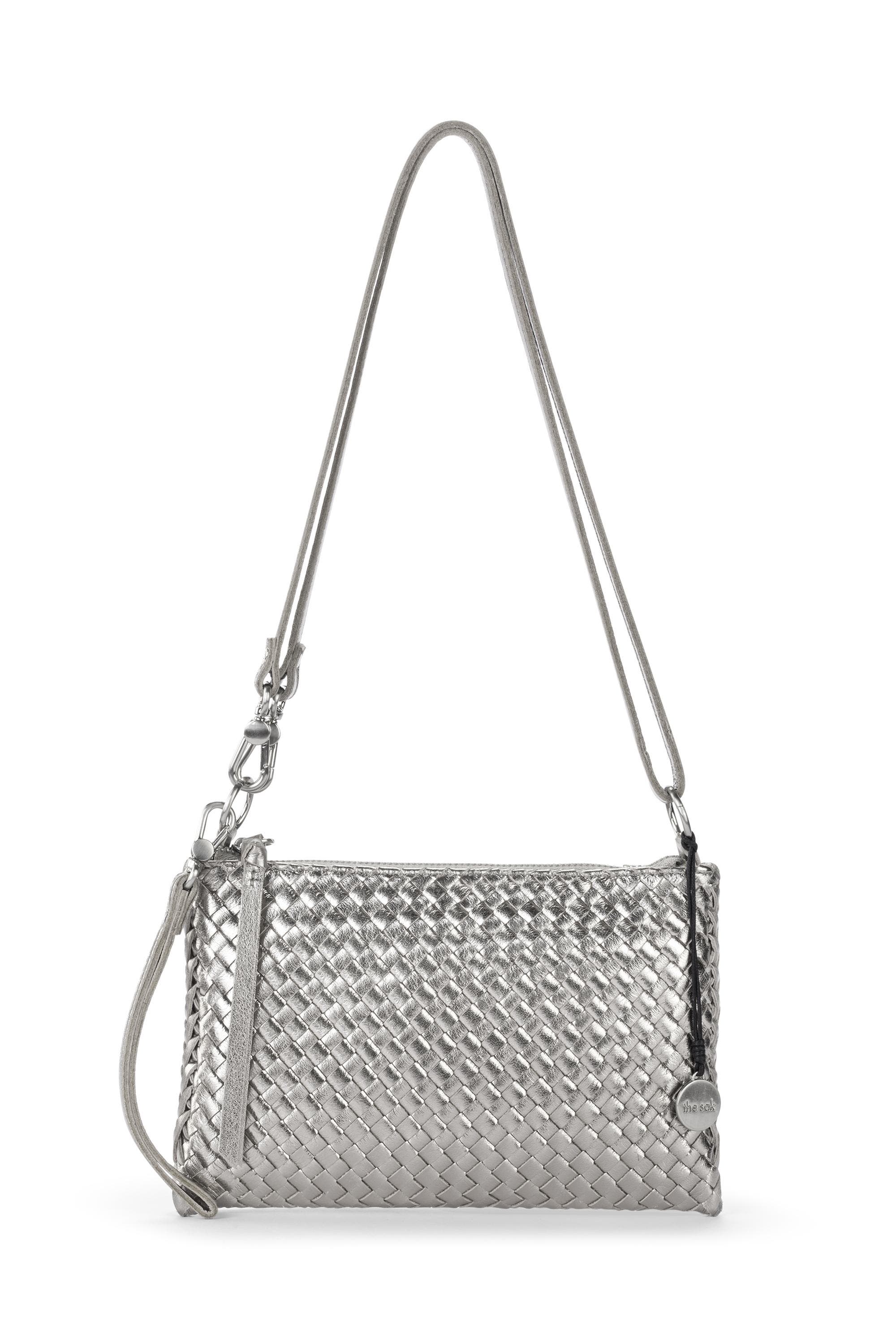 The Sak Vita Hand Woven Leather Crossbody Wristlet, Main, color, Pyrite Woven