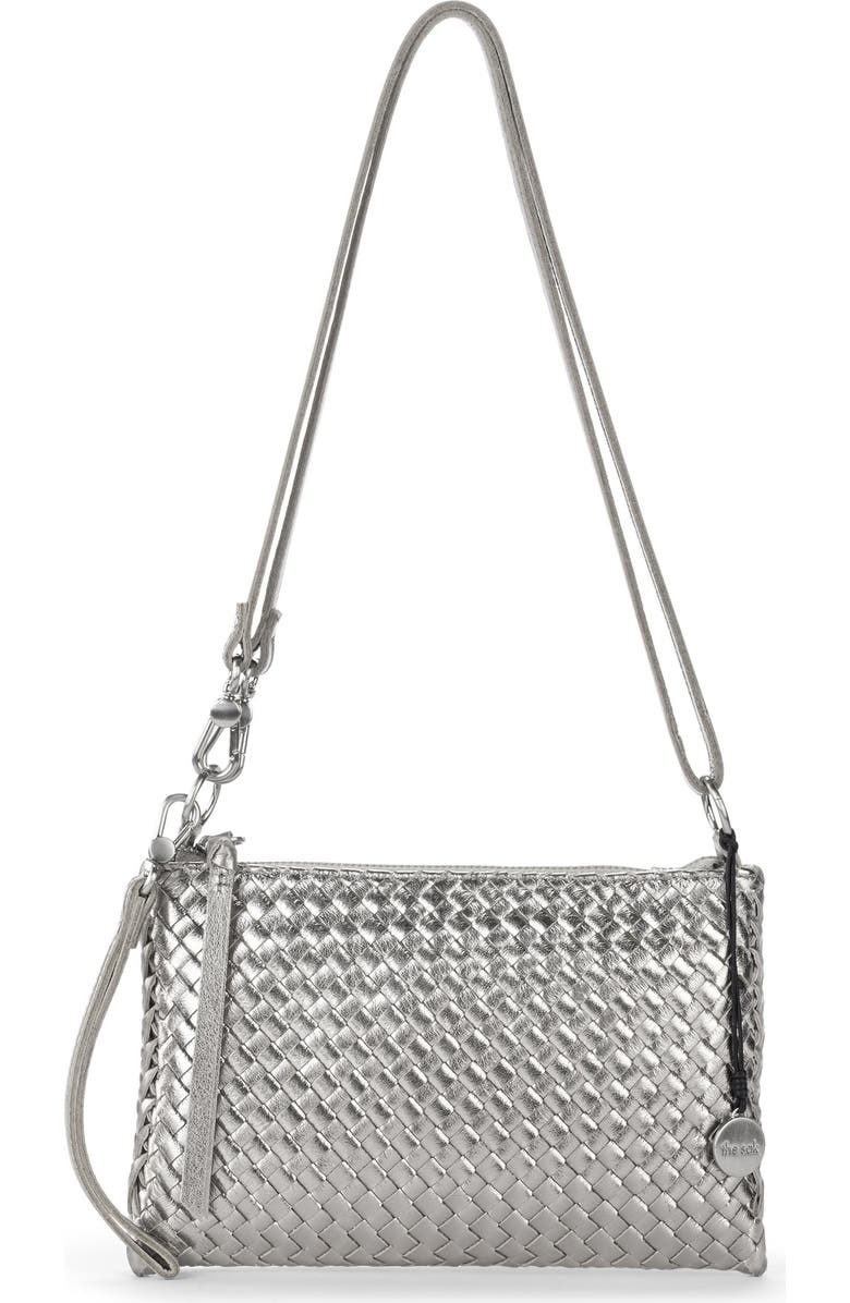 The Sak Vita Hand Woven Leather Crossbody Wristlet, Main, color, Pyrite Woven