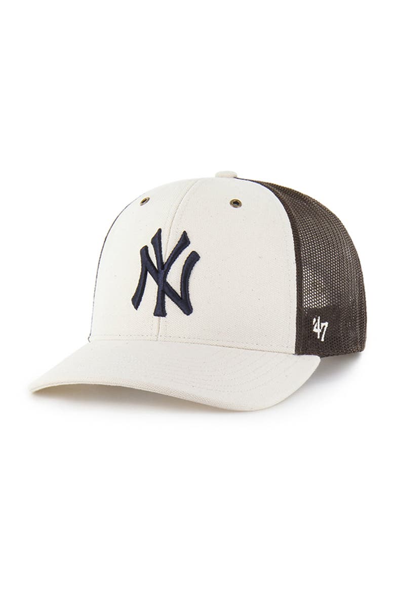 Men's Carhartt x '47 Natural/Brown New York Yankees Undyed Trucker Adjustable Hat, Main, color, Natural