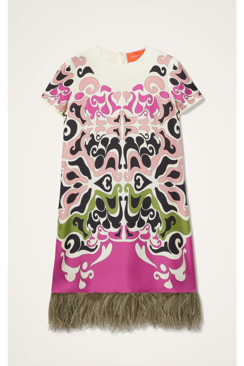 Mini Swing Dress With Feathers Placée, Alternate, color, Phoenix Placée Pink