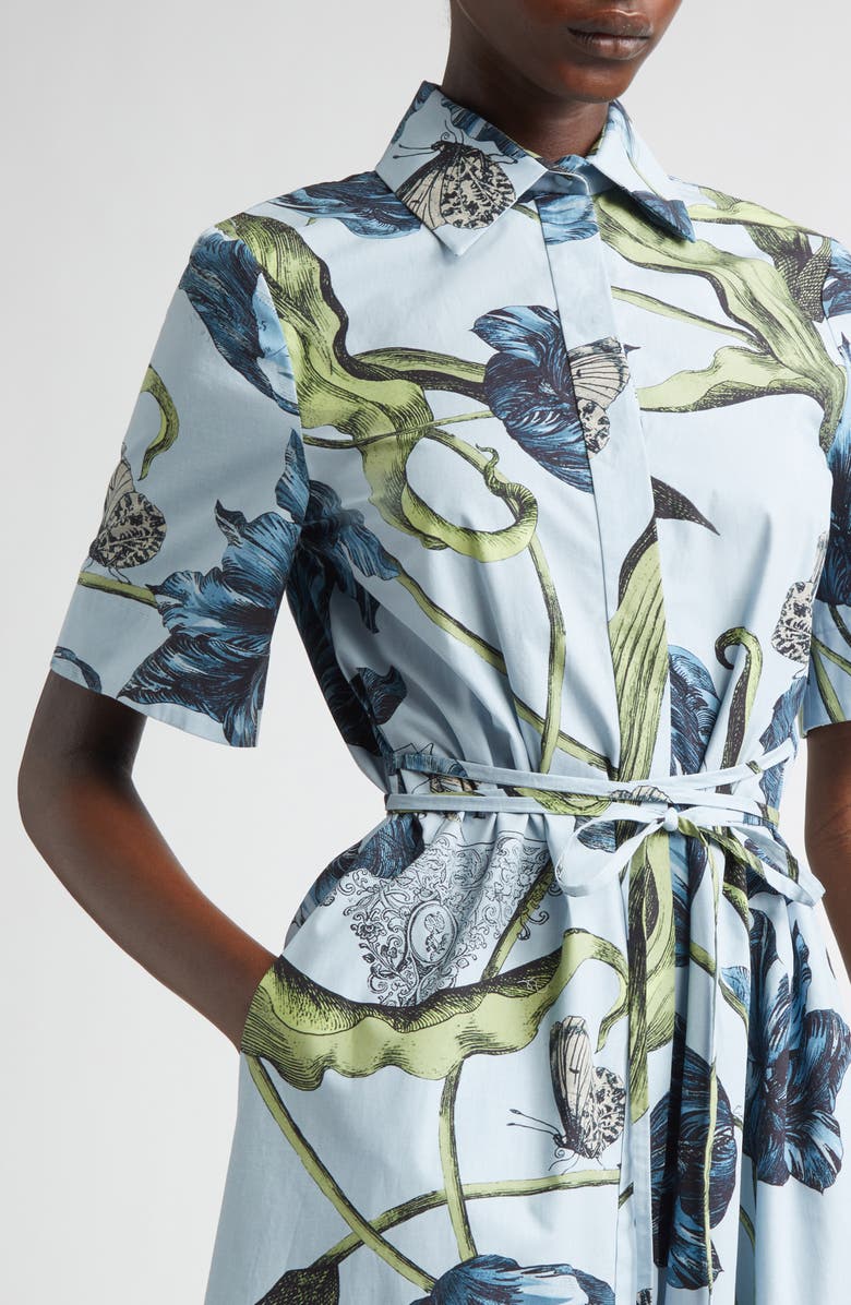 Erdem Etched Tulip Print Organic Cotton Poplin Shirtdress, Alternate, color, Etched Tulip Powder Blue