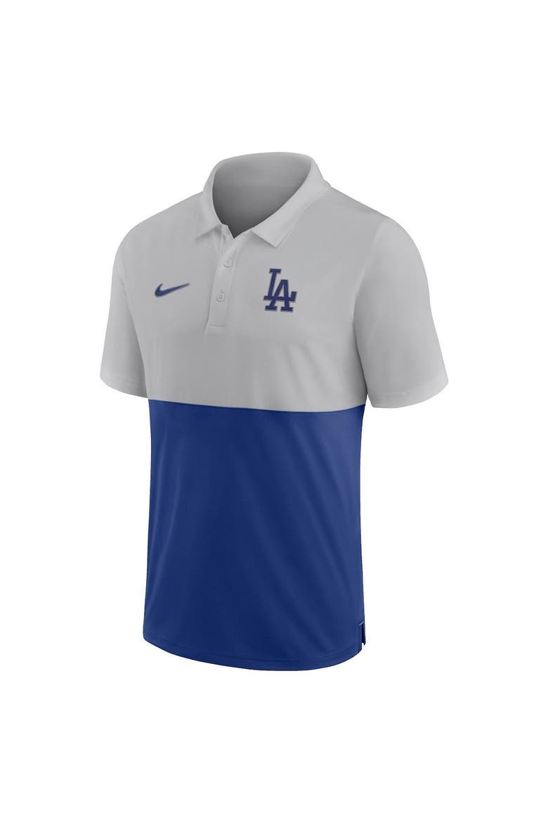 Men's Nike Silver/Royal Los Angeles Dodgers Team Baseline Striped Performance Polo, Alternate, color, Silver
